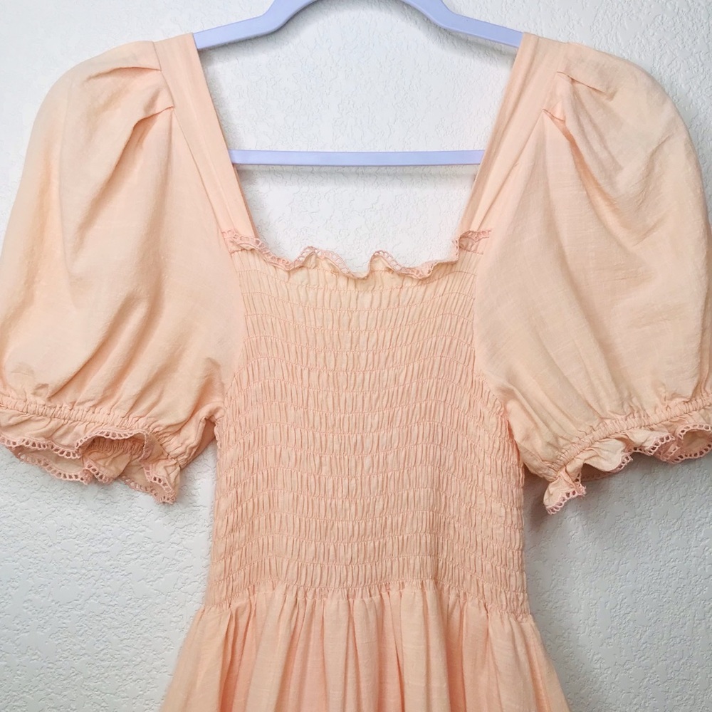 THE GREAT. The Scallop Savanna Dress in Light Peach - Picture 10 of 14